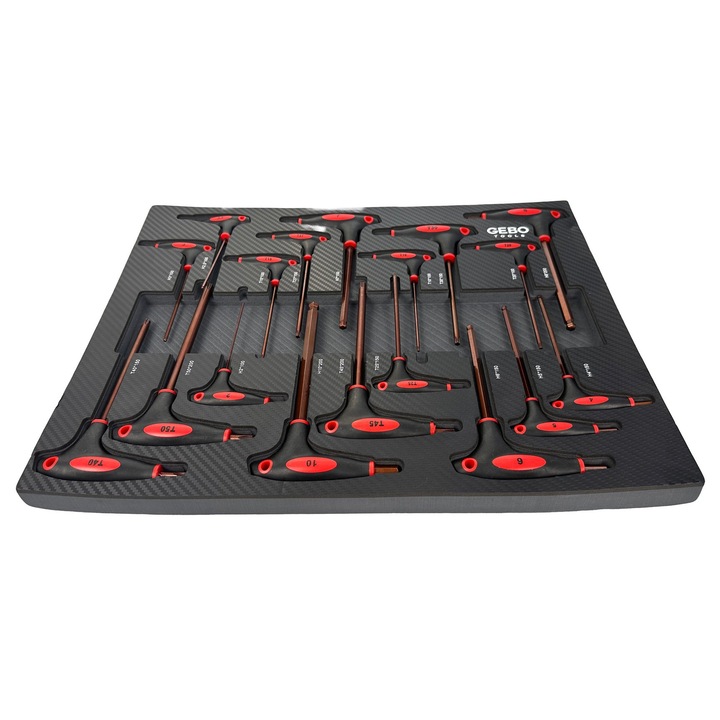Modul dulap torx imbus in inch cu maner T, GEBO TOOLS, 18 piese