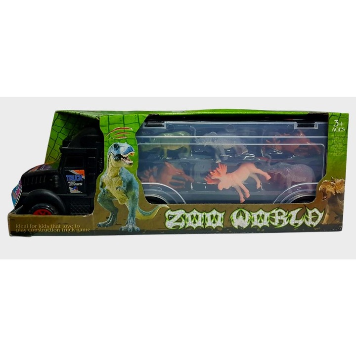 Tir cu animalute, viosim, jucărie de tip mașinuță, control manual, plastic, pentru 3 ani