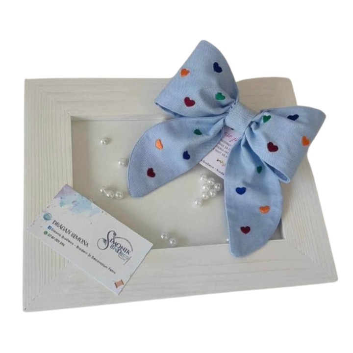 Funda de par Simonik Brodeco, bumbac cu broderie, sistem prindere clama frantuzeasca - bleu