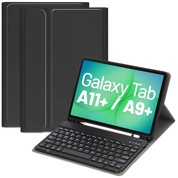 Etui cu tastatura Bluetooth pentru Samsung Galaxy Tab A11+ si A9+ 2023, Alogy, negru, 11"