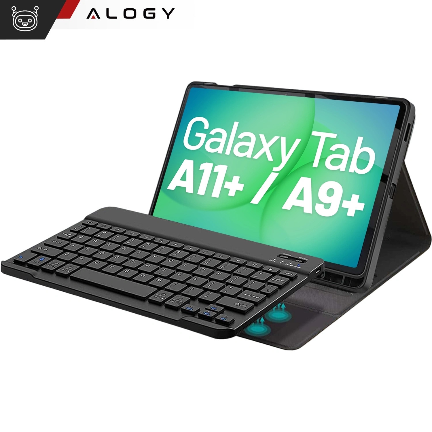 Husa tableta cu tastatura Bluetooth Alogy, compatibila Samsung Galaxy Tab A9+ 2023 11", eco-piele, functie Sleep/Wake Up, negru
