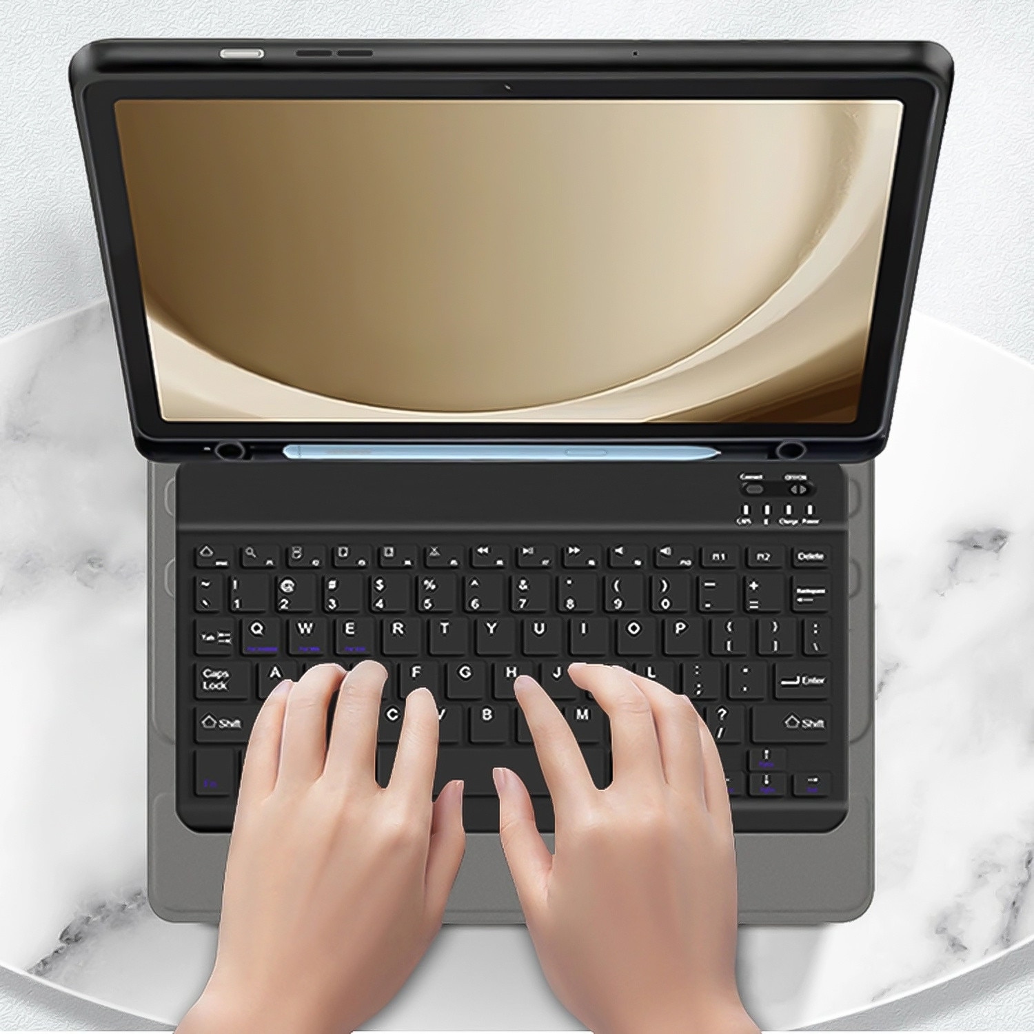 Husa tableta cu tastatura Bluetooth Alogy, compatibila Samsung Galaxy Tab A9+ 2023 11", eco-piele, functie Sleep/Wake Up, negru