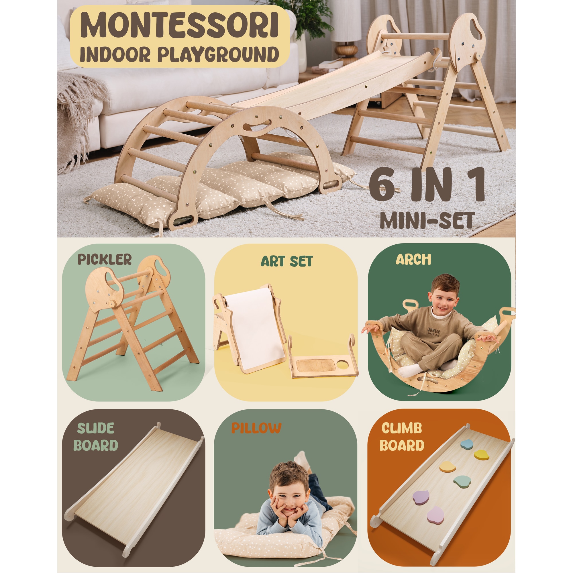 Set de structuri de catarare Montessori 5-in-1: triunghi de catarare ...