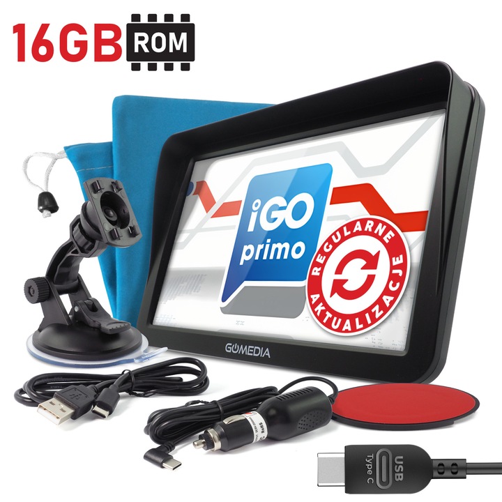 Navigatie GPS GOMEDIA 903, 9", iGo Primo, USB-C, 256MB RAM, 16GB ROM, 235x135x12mm
