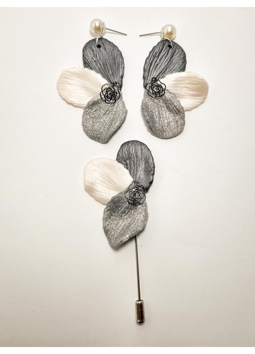 Set cercei cu brosa cu ac de rever, din lut polimeric, multicolor