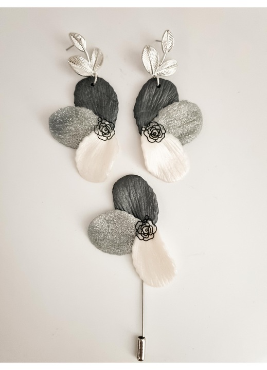 Set cercei cu brosa unicat, lut polimeric, FIMO, 3 nuante