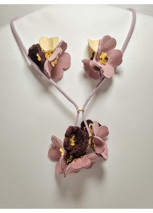 Set cercei din piele naturala model FLORI, unicat, multicolor