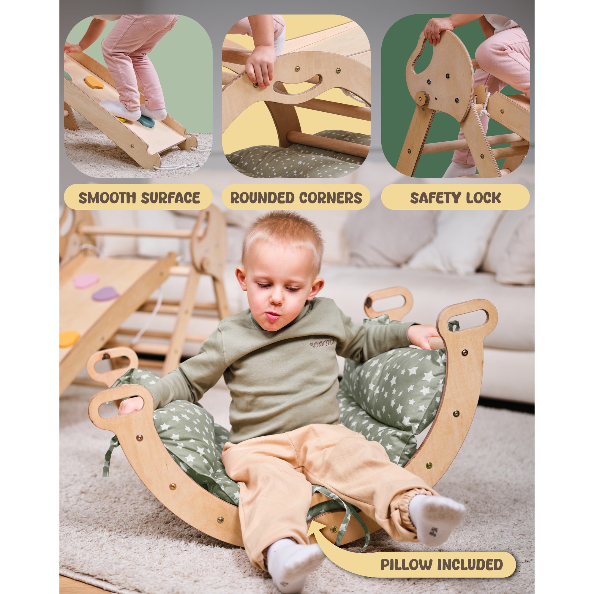 Set de structuri de catarare Montessori 5-in-1: triunghi de catarare ...