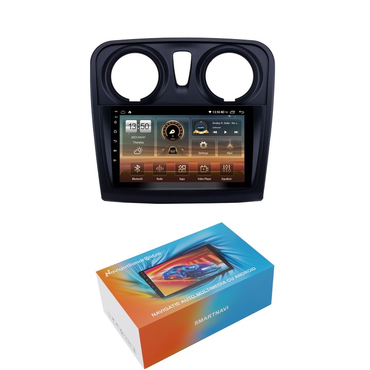 Navigatie SmartNavi cu Android Dacia Logan II 2012 - 2020, 4GB RAM, Radio GPS Dual Zone, Display HD QLED 9", Carplay si Android Auto, Wi-Fi si slot SIM 4G, Bluetooth, MirrorLink, USB