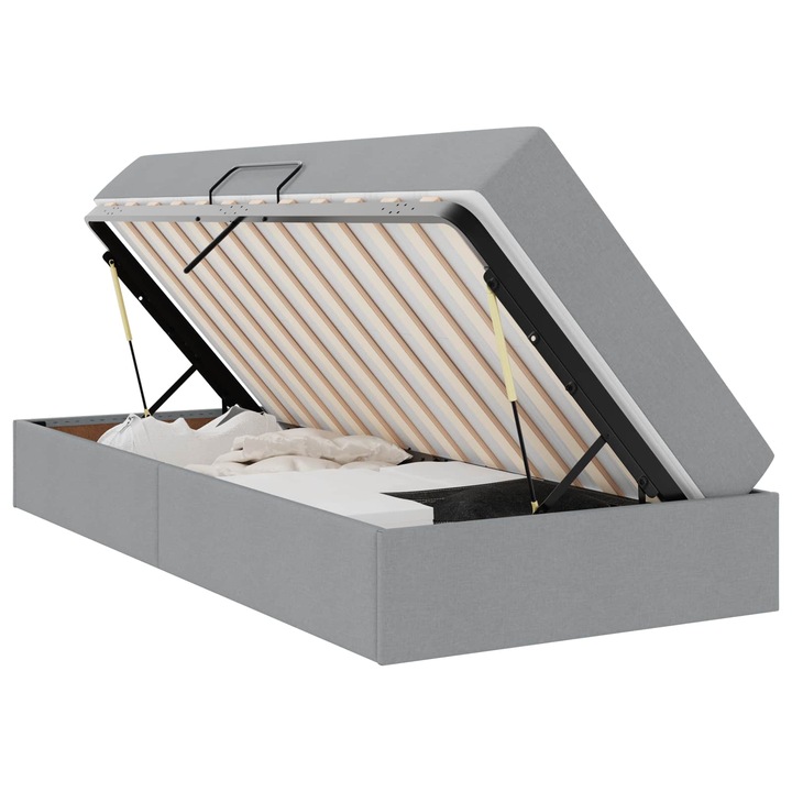 Pat cu saltea si spatiu de depozitare vidaXL, Gri deschis 90 x 190 cm