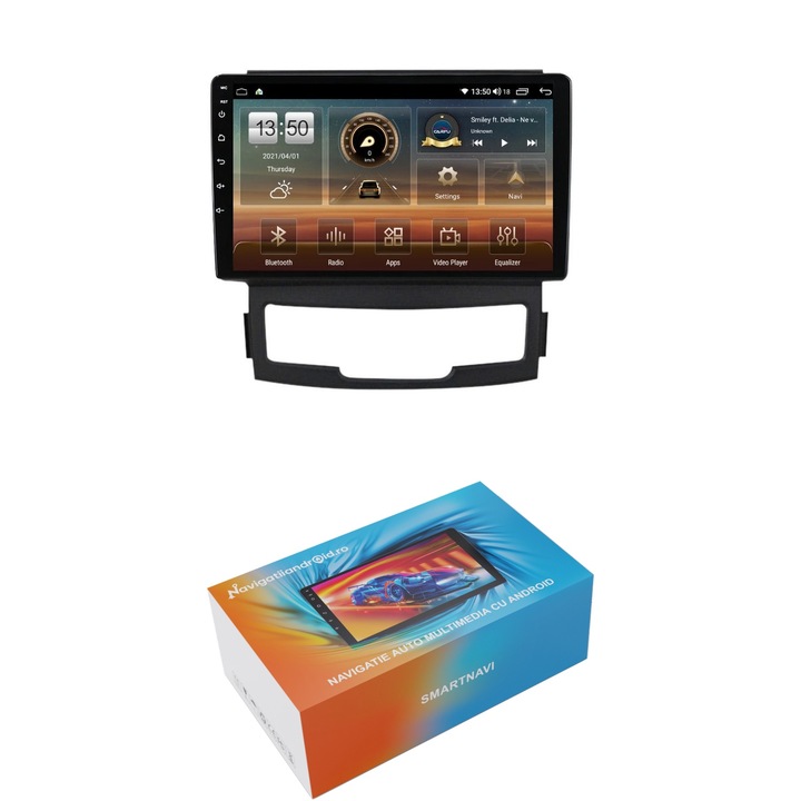 Navigatie SmartNavi cu Android Ssangyong Korando 2010 - 2013, 4GB RAM, Radio GPS Dual Zone, Display HD QLED 9", Carplay si Android Auto, Wi-Fi si slot SIM 4G, Bluetooth, MirrorLink, USB