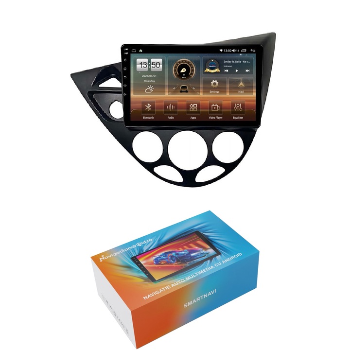 Navigatie SmartNavi cu Android Ford Focus I 1998 - 2005, 4GB RAM, Radio GPS Dual Zone, Display HD QLED 9", Carplay si Android Auto, Wi-Fi si slot SIM 4G, Bluetooth, MirrorLink, USB