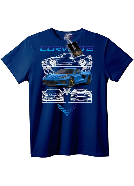 Tricou cu design Corvette, Bleumarin