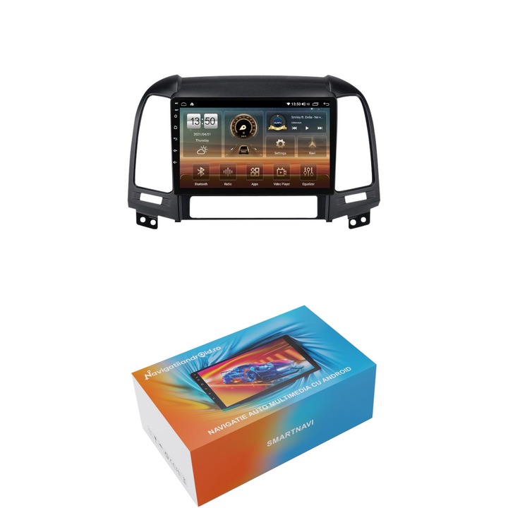 Navigatie SmartNavi cu Android Hyundai Santa Fe II 2006 - 2012, 4GB RAM, Radio GPS Dual Zone, Display HD QLED 9", Carplay si Android Auto, Wi-Fi si slot SIM 4G, Bluetooth, MirrorLink, USB