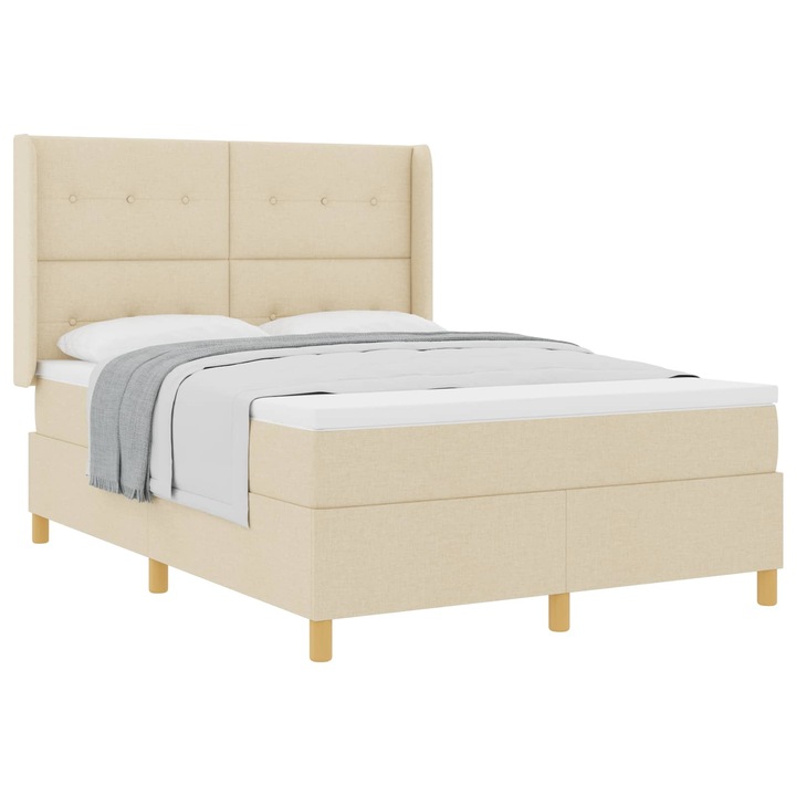 Pat cu arcuri cu saltea vidaXL, cu headboard Crem 140 x 200 cm tesatura