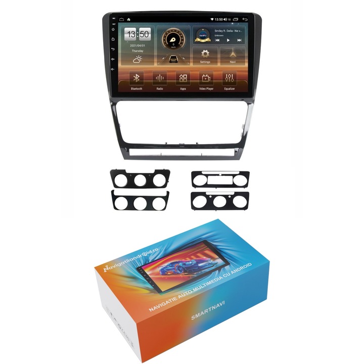 Navigatie SmartNavi cu Android Skoda Octavia II 2004 - 2013, negru, 4GB RAM, Radio GPS Dual Zone, Display HD QLED 10", Carplay si Android Auto, Wi-Fi si slot SIM 4G, Bluetooth, MirrorLink, USB