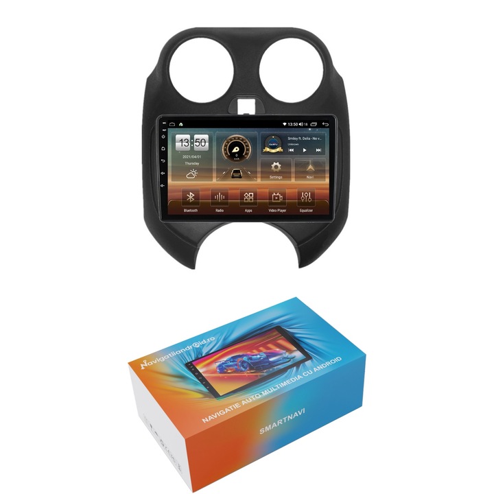 Navigatie SmartNavi cu Android Nissan Micra IV 2010 - 2013, 4GB RAM, Radio GPS Dual Zone, Display HD QLED 9", Carplay si Android Auto, Wi-Fi si slot SIM 4G, Bluetooth, MirrorLink, USB