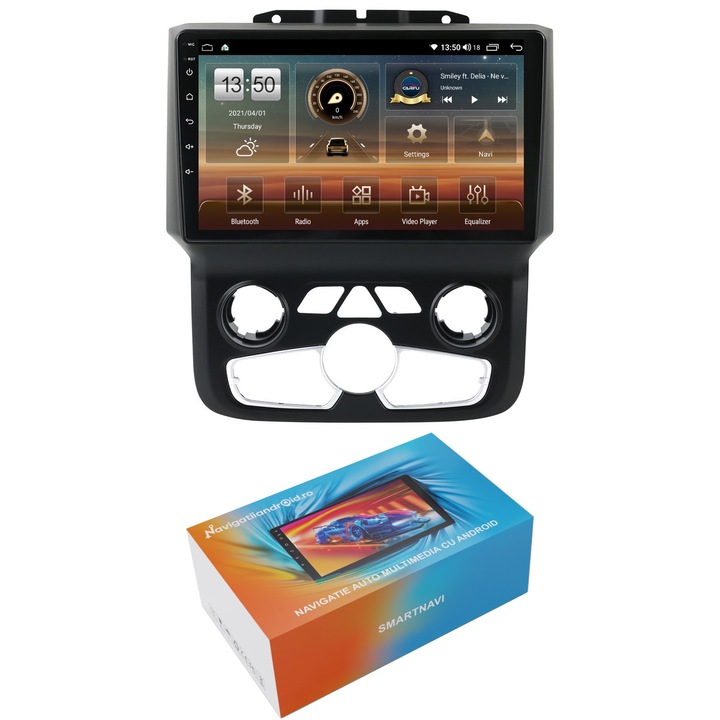 Navigatie SmartNavi cu Android Dodge RAM 2013 - 2018, clima automata, 4GB RAM, Radio GPS Dual Zone, Display HD QLED 9", Carplay si Android Auto, Wi-Fi si slot SIM 4G, Bluetooth, MirrorLink, USB