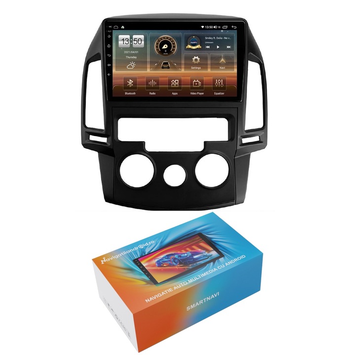 Navigatie SmartNavi cu Android Hyundai i30 2007 - 2012, clima manuala, 4GB RAM, Radio GPS Dual Zone, Display HD QLED 9", Carplay si Android Auto, Wi-Fi si slot SIM 4G, Bluetooth, MirrorLink, USB