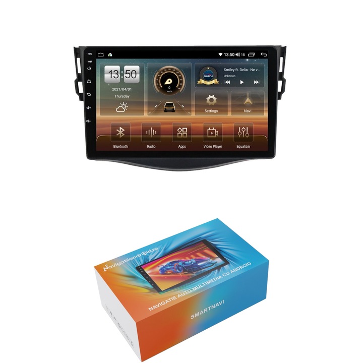 Navigatie SmartNavi cu Android Toyota Rav4 III 2005 - 2013, 4GB RAM, Radio GPS Dual Zone, Display HD QLED 9", Carplay si Android Auto, Wi-Fi si slot SIM 4G, Bluetooth, MirrorLink, USB