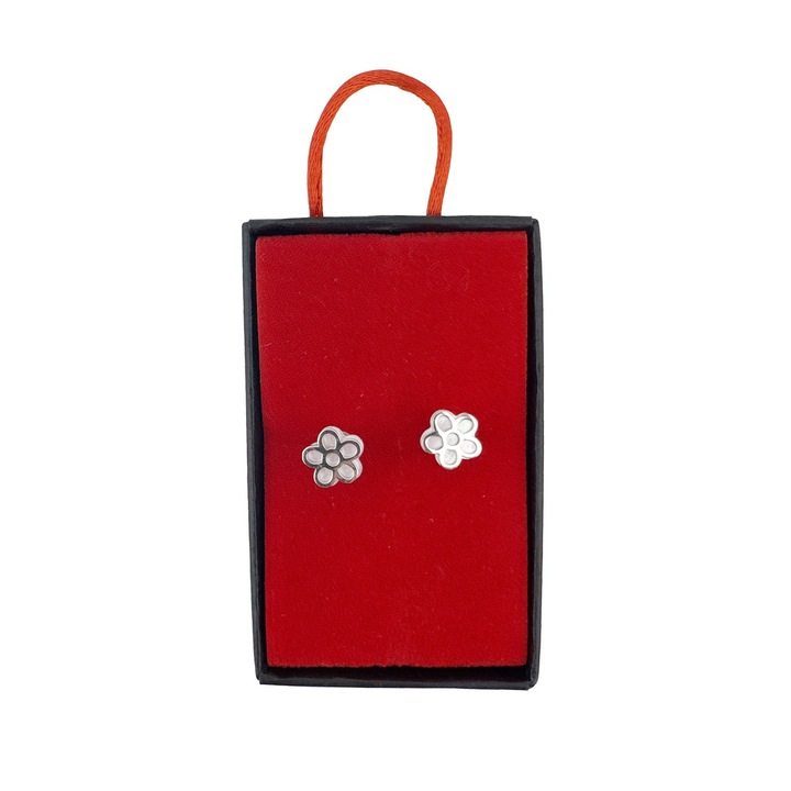 Cercei din Argint 925, Jolie Silver, pentru Dama, Model Floare Cu 5 Petale, 1.74 g, Design Clasic Floral, Argintiu