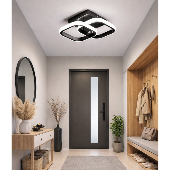 Lustra LED 3 tipuri de lumina Cald/Neutru/Rece 2 Patrate carcasa Neagra StrongLED 24 x 24 x 10cm 44W ZenLED®