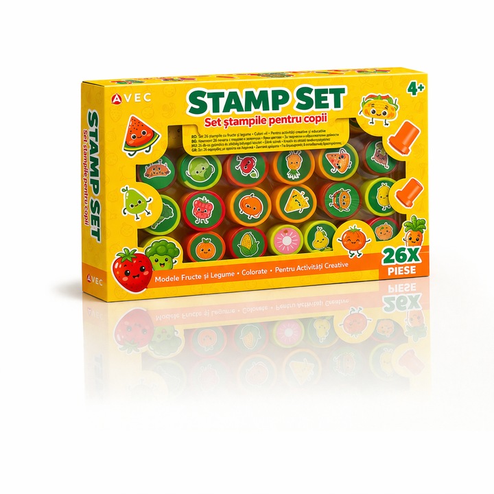Set Stampile pentru Copii 26 Piese, Modele Fructe si Legume, Multicolor, Ideal pentru Activitati Creative si Educationale