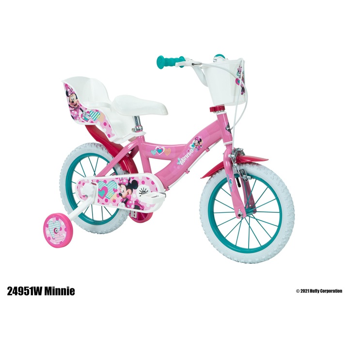 Bicicleta copii Huffy, Disney Minnie, 14 inch, albastra, cu roti ajutatoare