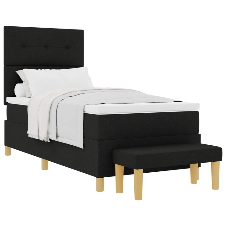 Pat cu arcuri cu saltea vidaXL, cu headboard Negru 90 x 200 cm tesatura