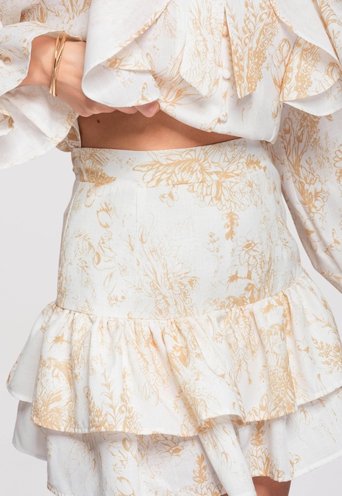 Fusta scurta cu volane si imprimeu floral LARICA OW-GL-E0001, Galben