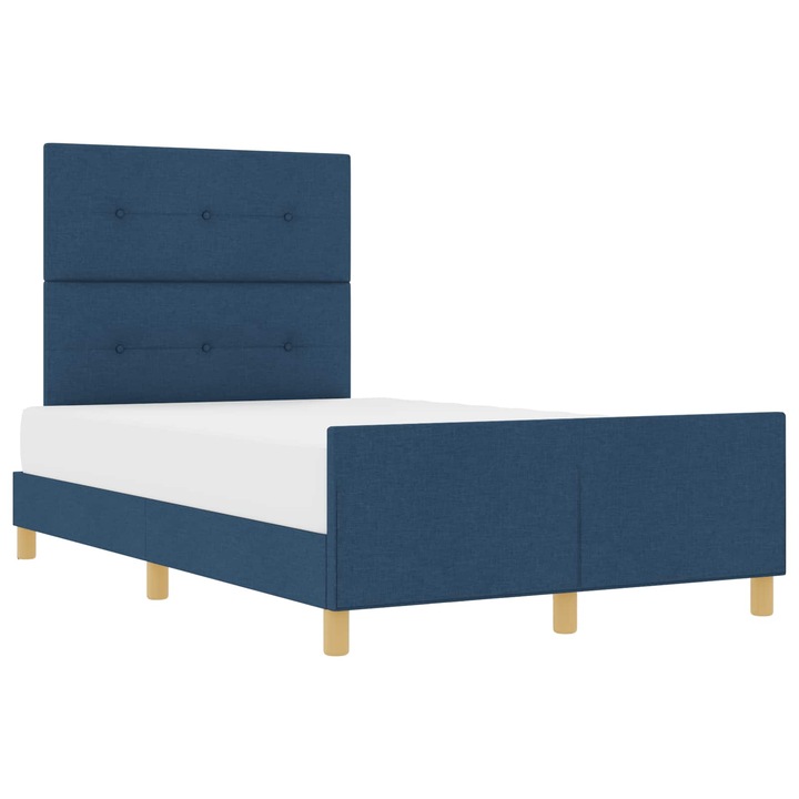 Cadru de pat cu headboard vidaXL, albastru 120 x 190 cm tesatura