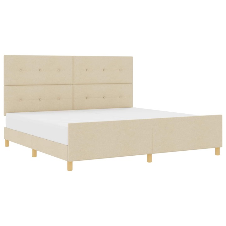 Cadru de pat cu headboard vidaXL, Crem 200 x 200 cm tesatura