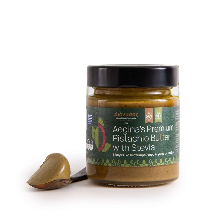Unt de fistic premium 80%, cu stevia, din Aegina, Grecia, 180g