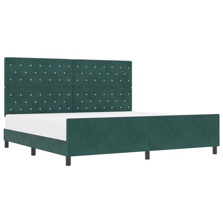 Pat cu arcuri cu headboard vidaXL, Verde inchis 200 x 200 cm Catifea