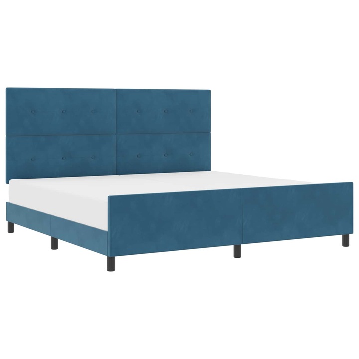Pat cu arcuri cu headboard vidaXL, Albastru inchis 200 x 200 cm Catifea