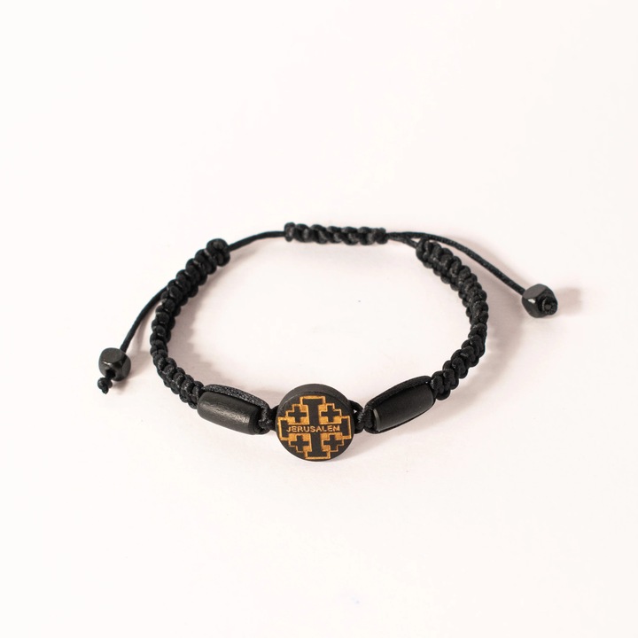 Bratara Reglabila Neagra cu Crucea Ierusalimului – Protectie si Credinta