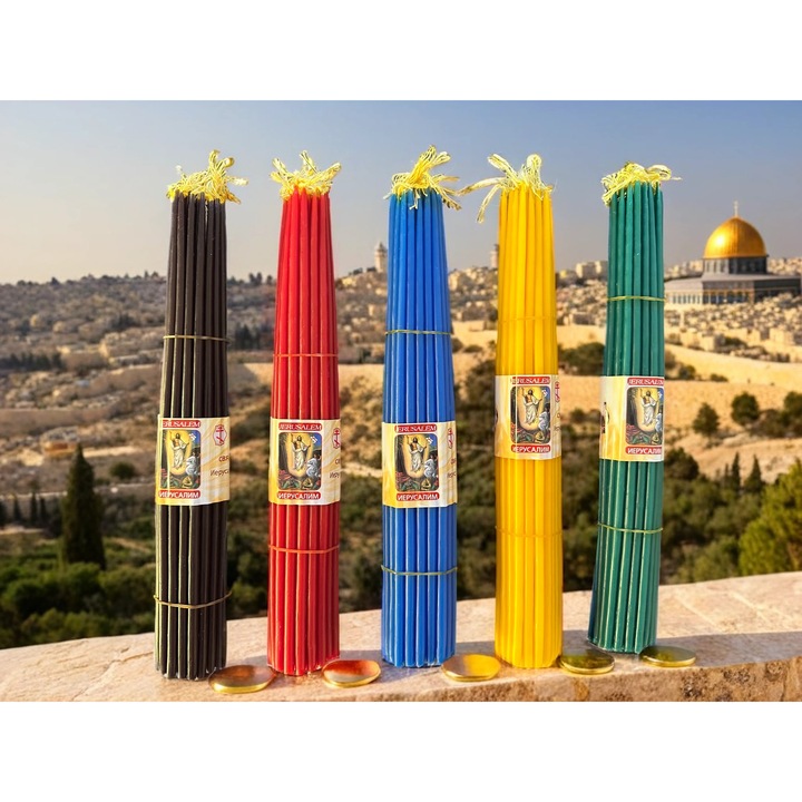 Pachet complet 5 seturi de lumanari din Ierusalim (165 lumanari), Trandafir, Nard, Smirna, Mosc si Gardenie