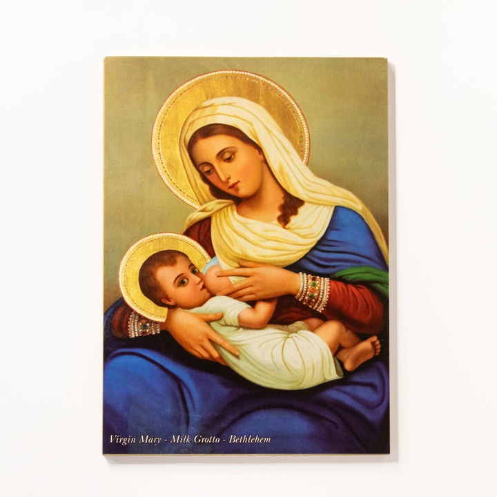 Icoana Maica Domnului cu pruncul la san - sfintita in Bethleem cu certificat 13x18 cm