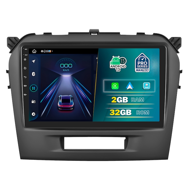 Navigatie Suzuki Vitara (2015-2018) dedicata, MaxTech® PRO SERIES, 2 GB Ram 32 GB Rom, Carplay & Android auto, Ecran 9” HD Touch, GPS, Wifi, Bluetooth, Radio, USB, EQ, DSP, Waze, Youtube