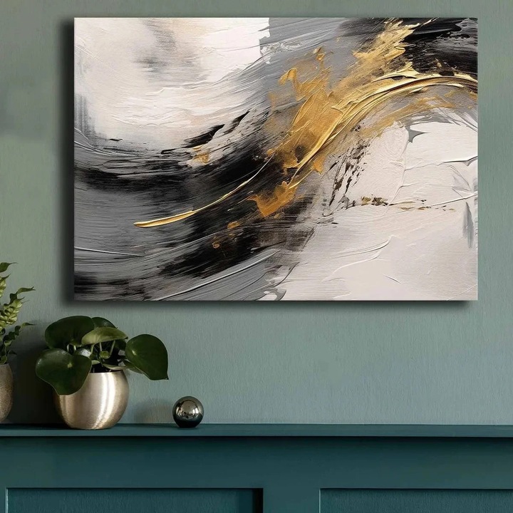 Tablou decorativ Re-Bloom, model abstract, lemn/panza, multicolor, 70 x 100 cm