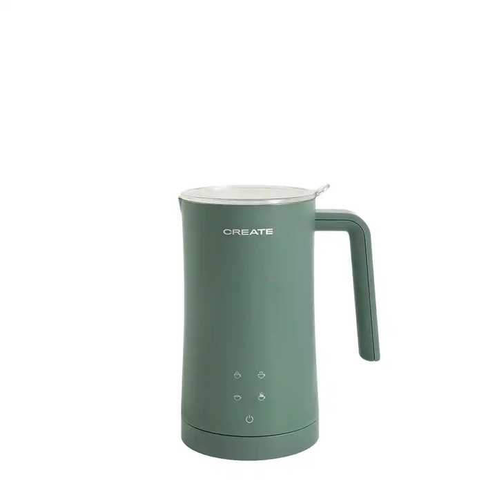 Aparat de spumare lapte CREATE, Milk Frother Studio, 580 ml, 4 programe, preparare bauturi reci/calde, panou senzor touch, piese lavabile in masina de spalat vase, potrivit pentru latte, cappuccino, ciocolata calda, usor de curatat, sage