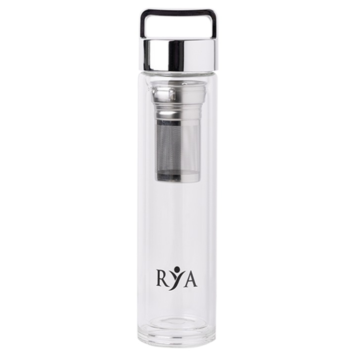 Sticlă borosilicată cu infuzor RYA VITA, capac argintiu, 450ml, transparent
