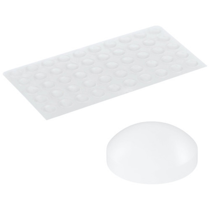 Opritoare de usa din silicon autoadezive, Ferramenta italiana, d10, h3, 10 mm, 3 mm, pentru mobila, usi, sertare, picioare, transparente, set 50 bucati, silicon, autoadezive