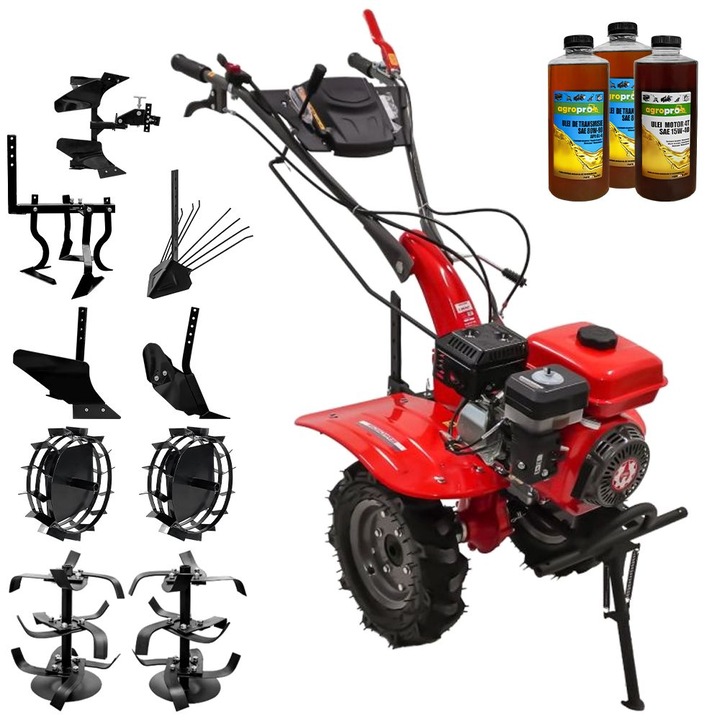 Motocultor Rotakt Agile RO101RS, motor 7 CP, benzina, latime lucru 56-90 cm, 2+1 viteze, roti 5.00-8, freze, roti metal, plug arat, rarita reglabila, plug cartofi, cultivator, plug reversibil, 3l ulei