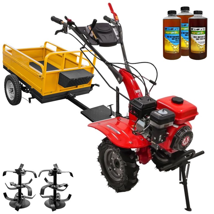 Motocultor Rotakt Agile RO101RS, motor 7 CP, benzina, latime lucru 56-90 cm, 2+1 viteze, roti 5.00-8, freze, remorca, 3l ulei