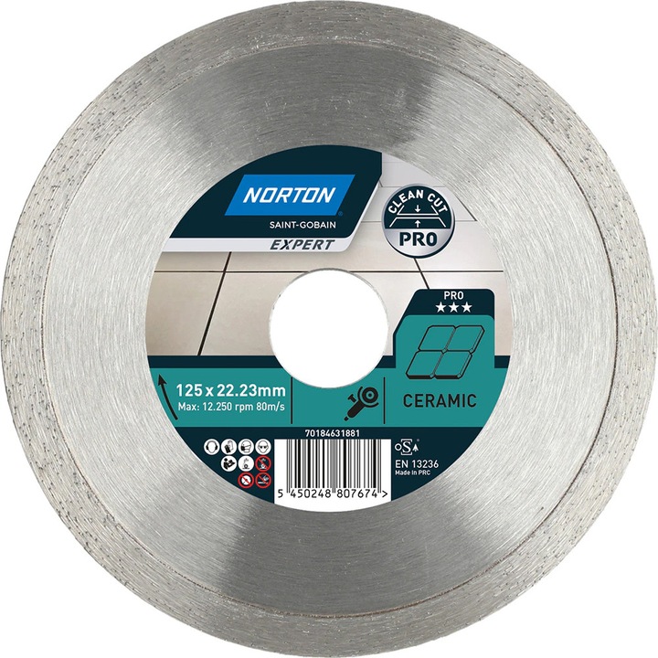Disc diamantat pentru fierastrau NORTON, ceramica, 125 x 22 mm, metal, gri