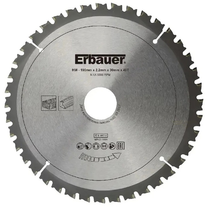 Disc circular multi Erbauer MD, 40T, 190 x 30/20/16 mm