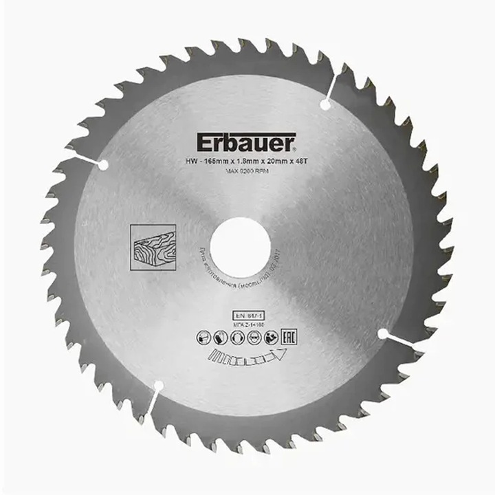 Disc debitare lemn ERBAUER 100648283, 16.5 x 2 cm, 48 dinti, bucsa 16/20