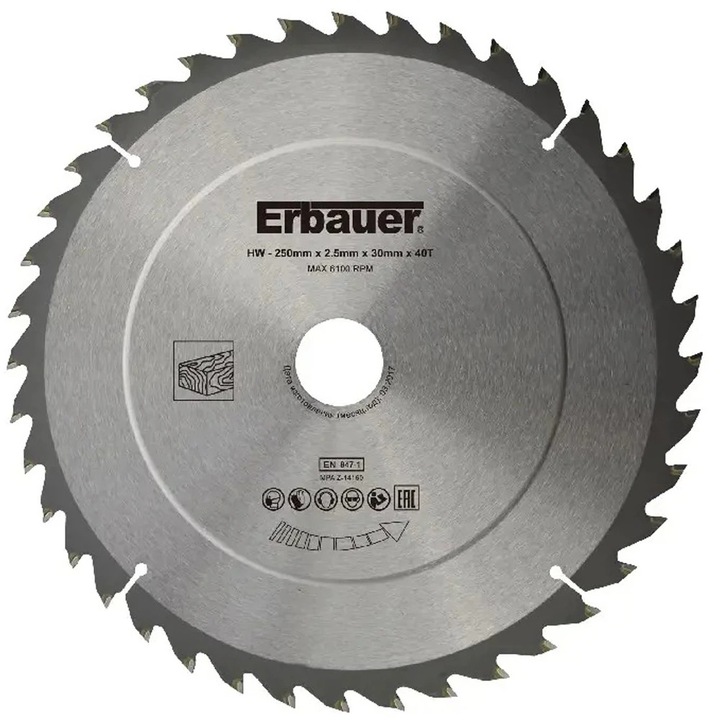 Disc circular pentru lemn Erbauer, 250 x 3.2 x 30 mm