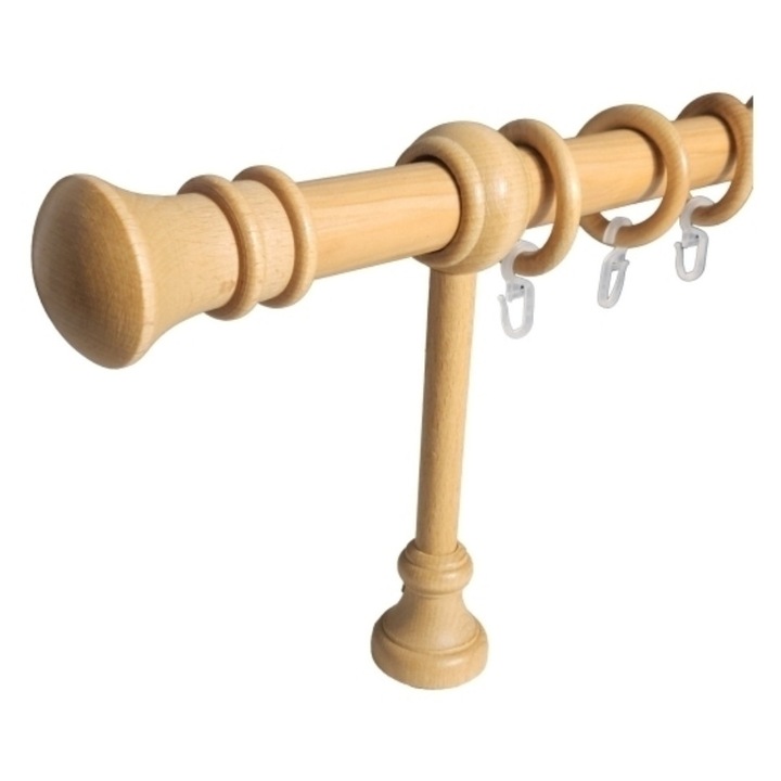 galerie lemn 28 mm MONZA, simpla, stejar deschis, 240 cm, consola 18 cm cu talpa pentru stabilitate maxima